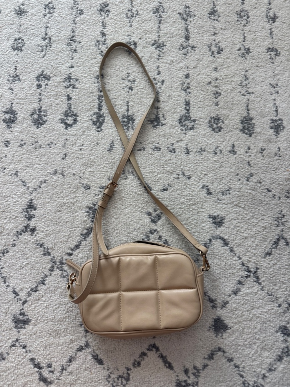 Quilted Beige Faux-Leather Crossbody Bag for Women